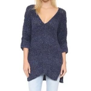 Free People Georgia Blue Vneck Stripe Sweater